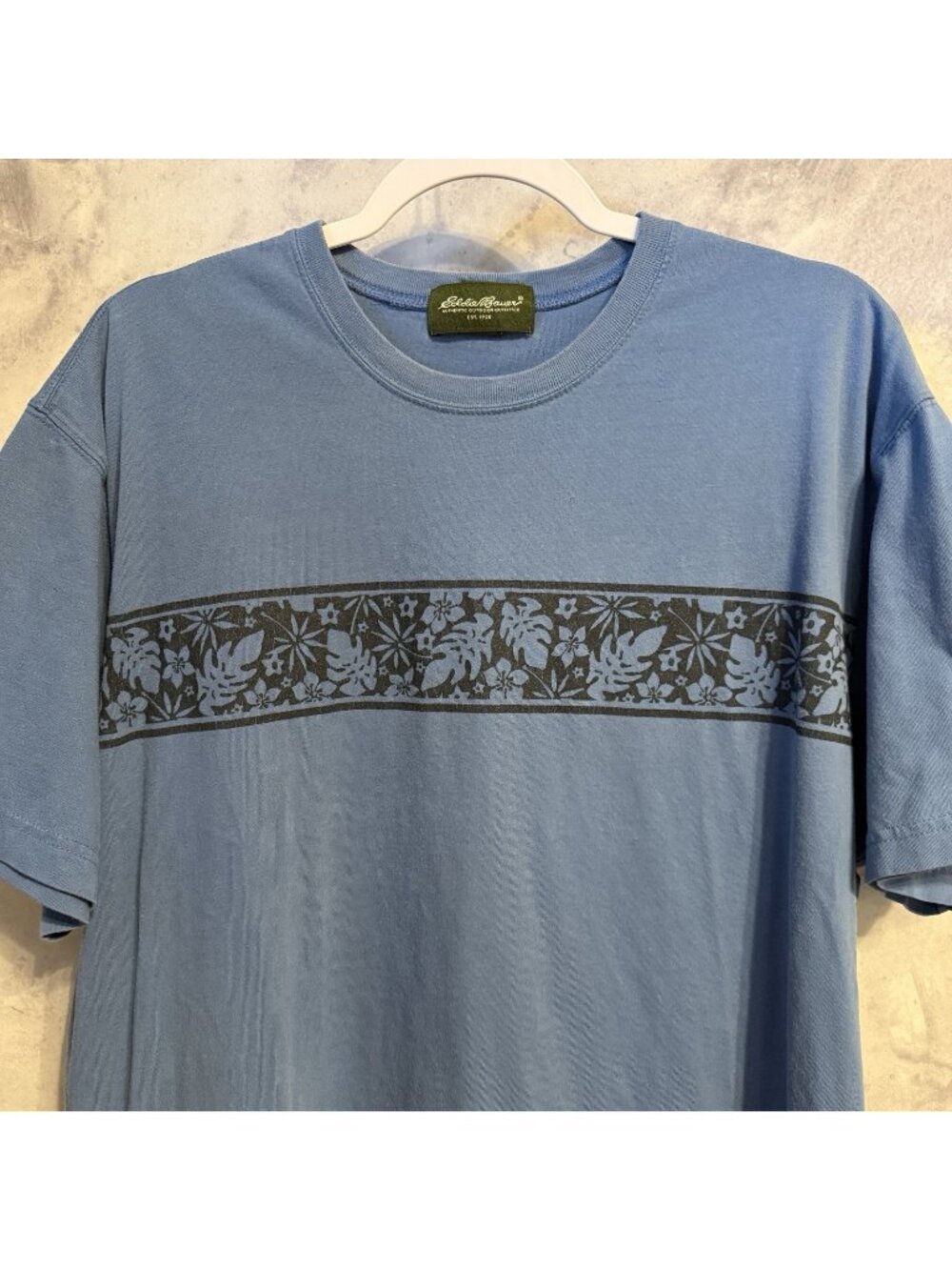 Vintage Eddie Bauer Hawaiian Floral T Shirt Mens XL Blue Short Sleeve